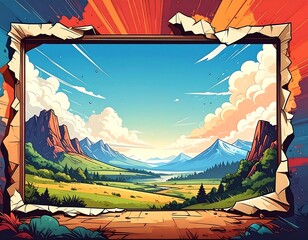 A vibrant landscape through a torn paper frame