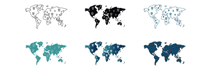 Detailed World Map Infographic with Global Icons and Continent Colors for Geography and Worldwide Information