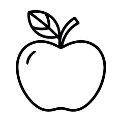 Fototapeta premium A simple black line art illustration of an apple with a leaf on a white background