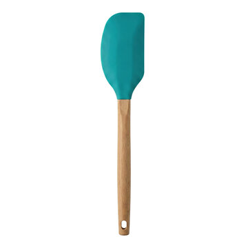 Teal silicone spatula with wooden handle