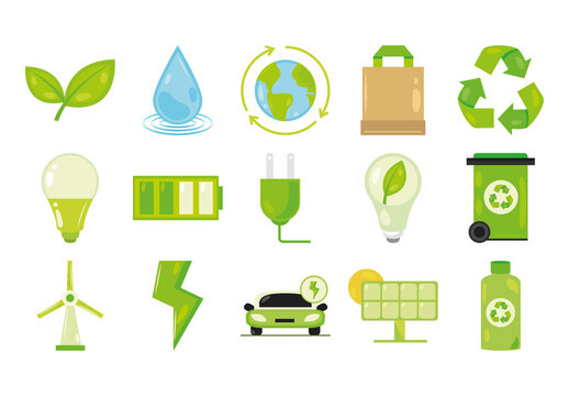 Colorful Eco Energy Nature Recycling Eco Illustrations Set