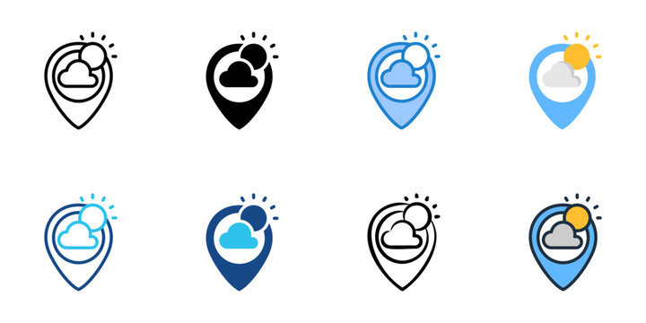 Weather map icons set multiple style collection. Editable stroke 
