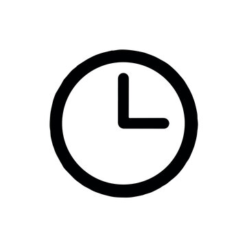 A minimalist vector graphic of a clock icon with a simple black design on a white background