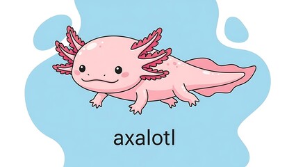 Cartoon axolotl illustration against blue background for educational content