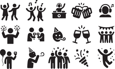 Party Icons Collection – People Having Fun Vector Illustration Set