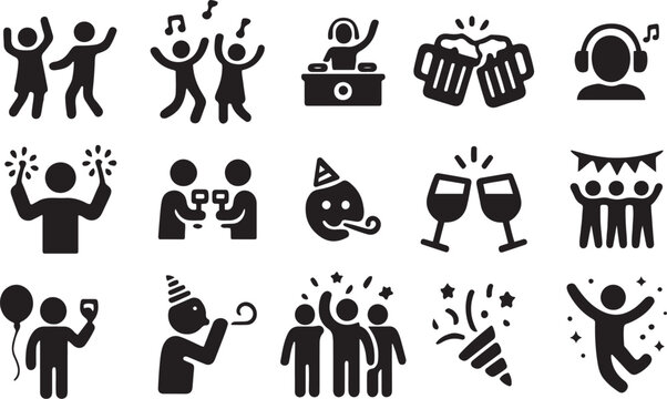 Party Icons Collection &ndash; People Having Fun Vector Illustration Set