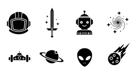 Space exploration icons astronaut robot alien and celestial objects © Hridoy