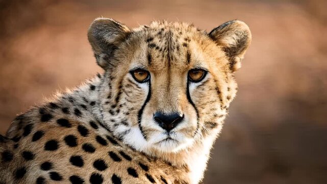 portrait of a cheetah, cheetah, showcasing its sharp gaze and detailed fur pattern, The cheetah is intense eyes and sleek features are captured in sharp focus, cheetah&rsquo;s amber eyes and its fur