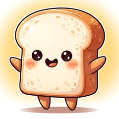 Cartoon bread character with arms and legs waving cheerfully smiling