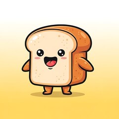 Cartoon bread character with smiling face on a yellow background