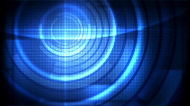 Futuristic blue concentric circles on grid background for tech designs