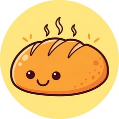 Cartoon bread loaf on yellow background for bakery or food related concepts