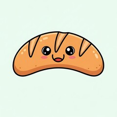Cartoon bread loaf with cute face and big eyes on isolated light green background