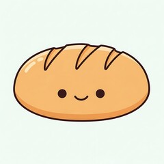 Cartoon bread loaf with smiling face and simple light background