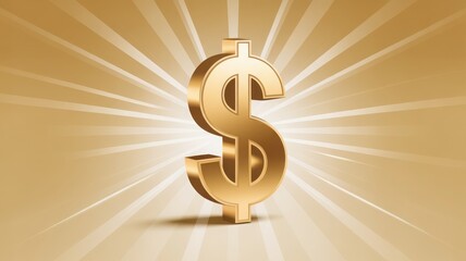 Illustration of golden dollar sign with radiant light beams shining