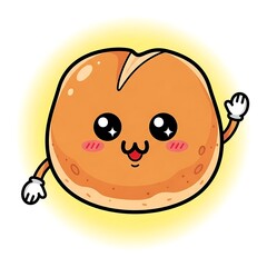 Cartoon bread roll character waving hello isolated on white background