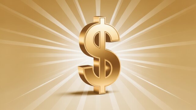 Illustration of golden dollar sign with radiant light beams shining