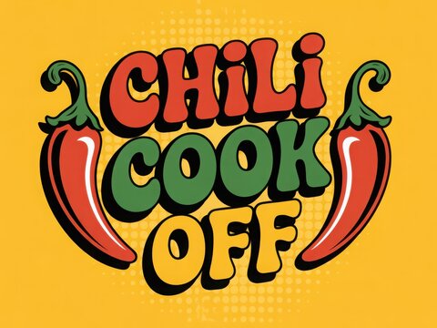 Vibrant chili cook off logo with peppers and text
