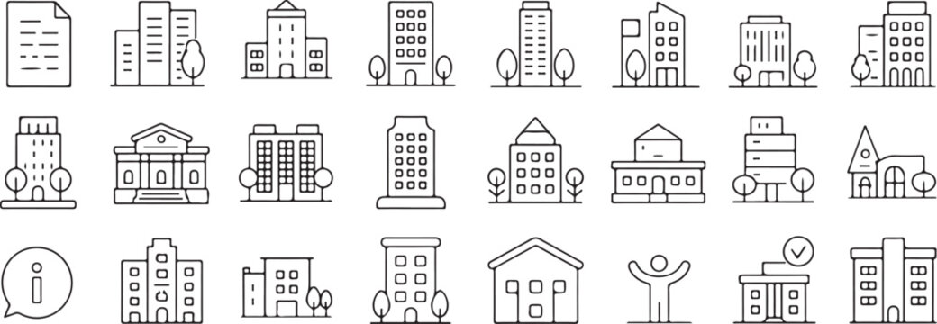 building minimalist line icons set for maps infographics and ui