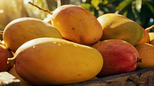 Indian Mangoes Alphonso Crate Close Up Bright Yellow Glossy Skin