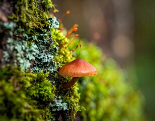 A vibrant orange mushroom grows on mossy tree (1)