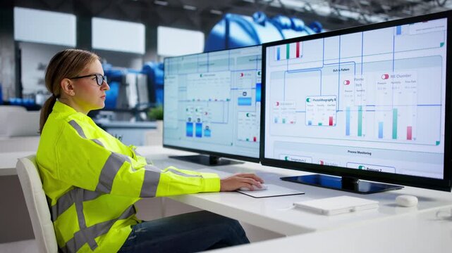 Female Engineer Operating Gas Turbine