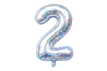 Fototapeta premium Silver holographic number two balloon with glitter