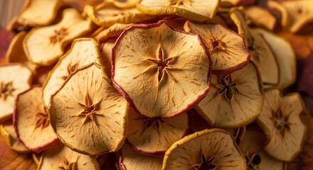 Fototapeta premium Dried apple slices on wooden surface