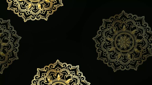 Gold mandala looping footage, Seamless 4K video looping for an elegant and vintage decorative element, 4k art with abstract mandala pattern for new age dmt lsd spiritual awakening and opening chakra