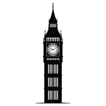 Big ben black silhouette, famous clock tower of London, iconic british landmark, vector illustration isolated on transparent background