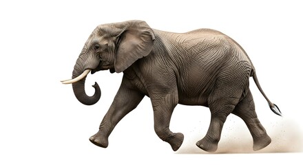 Obraz premium African elephant walking isolated on white background for wildlife projects