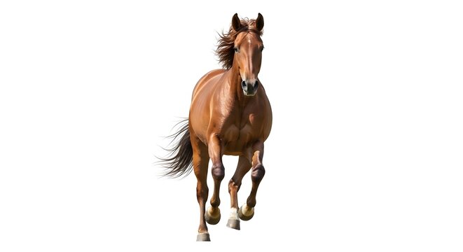 Running horse isolated on white background with motion and copy space