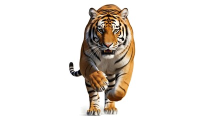 Obraz premium Striking tiger portrait isolated orange and black predator against white