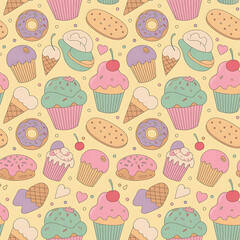 seamless background with cupcakes