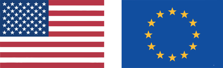 USA and Europe Union flag icons, vector symbols, national flags, political identity, international relations, flat design, isolated illustration, graphics, elements © MDMARUF