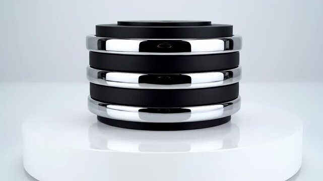 Stylish black and silver audio device on a white surface.