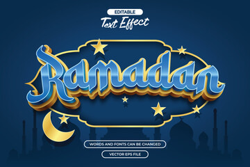 3d Ramadan editable text effect with moon and stars decoration and with silhouette of the mosque in the background