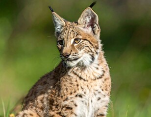 A serene feline with distinctive tufted ears and spotted fur