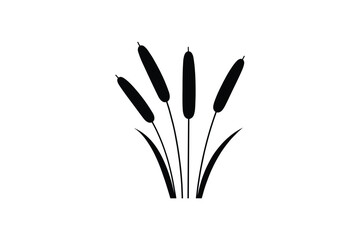 Black icon of cattail reeds plant growing in water isolated on white background