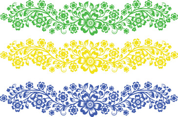 Green yellow and blue floral vine borders with detailed flowers and leaves floral border