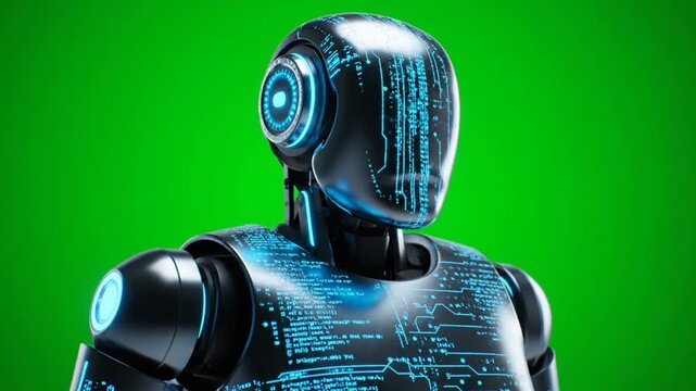 Futuristic Robot with Green Screen Background.