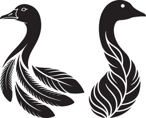 Fototapeta premium Elegant Black Goose Silhouette with Feathered Body Isolated on White