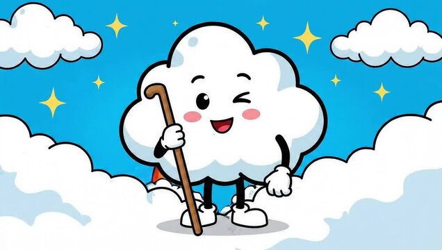 Cartoon Cloud Cleaning Sky - A Whimsical Weather Illustration.