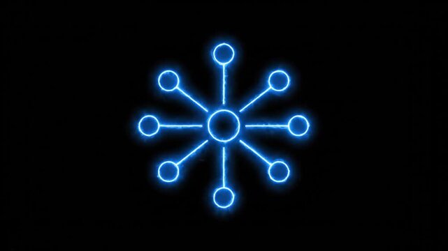 Glowing Blue Network Symbols on Black Background.