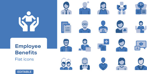 business people icon set , employee, benefits, flat, icons, blue, business, people, work, office, 
