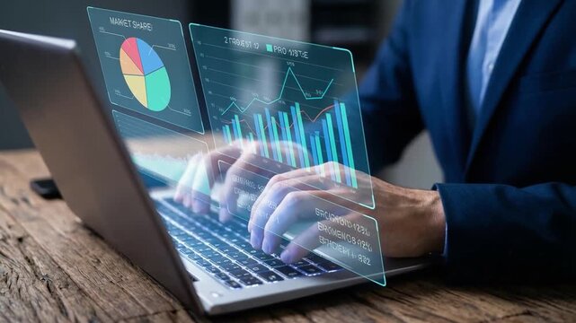 Business and technology Data analyst working on business analytics dashboard with charts, metrics and KPI to analyze performance and create insight reports for operations management. bigdata
