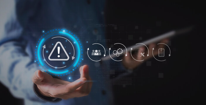 Incident Management of business concept, Businessman use technology Incident management digital communication emphasizing reduce risk