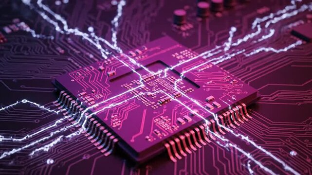 Microchip Circuit Board with Electric Pulses.