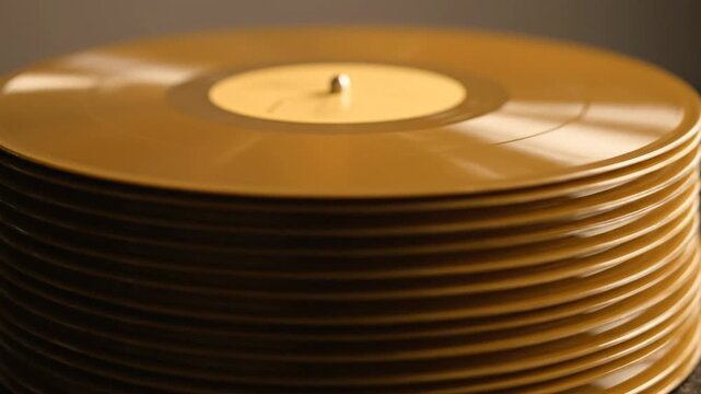Stack of gold colored vinyl records