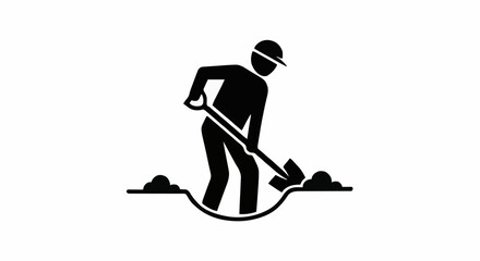 Construction worker digging with shovel icon symbol. © Kurs
